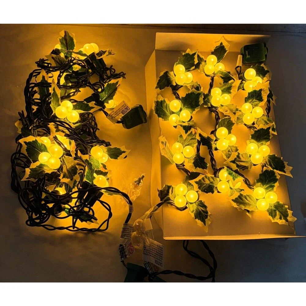 Restoration Hardware Vintage Holly Lights Christmas String Lights Pearl Berries